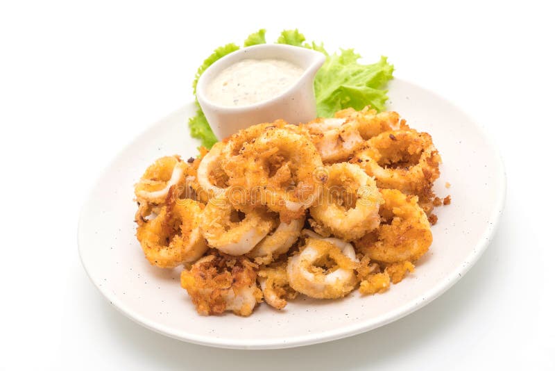 Fried Squids or Octopus (calamari) with Sauce Stock Image Image of