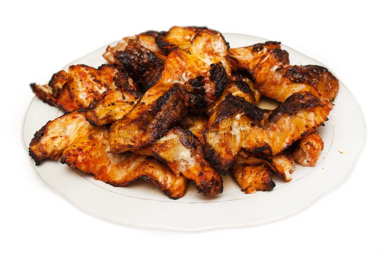 Fried sturgeon fillets stock image. Image of snack, plate 19716763