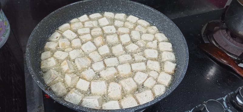 Fried tofu cooking process stock image. Image of vegetable - 263639777