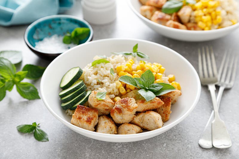 Fried Turkey Breast and Rice with Vegetables Stock Image Image of