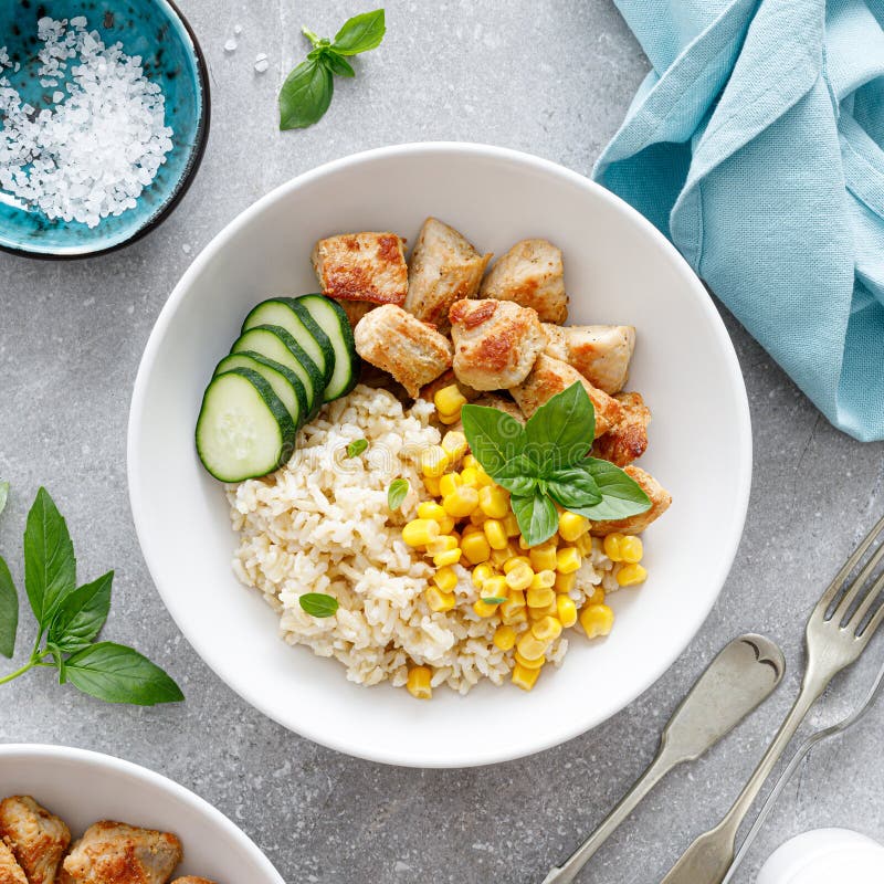 Fried Turkey Breast and Rice with Vegetables Stock Photo Image of