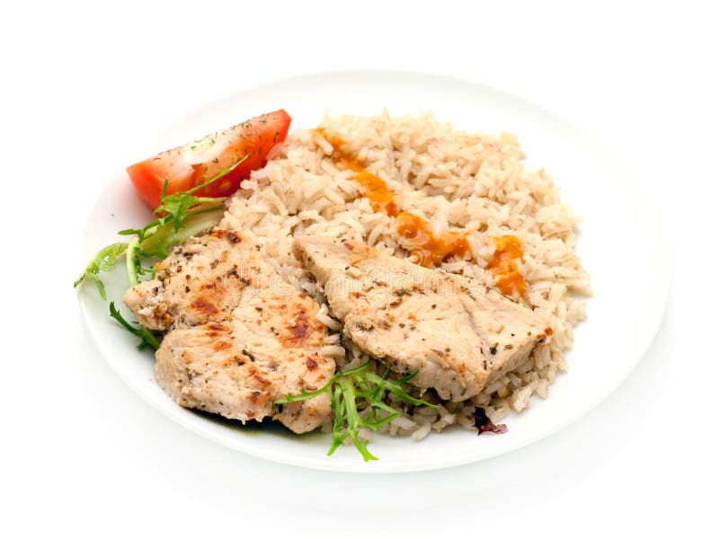Fried Turkey Breast Steaks with Rice Stock Photo Image of herb