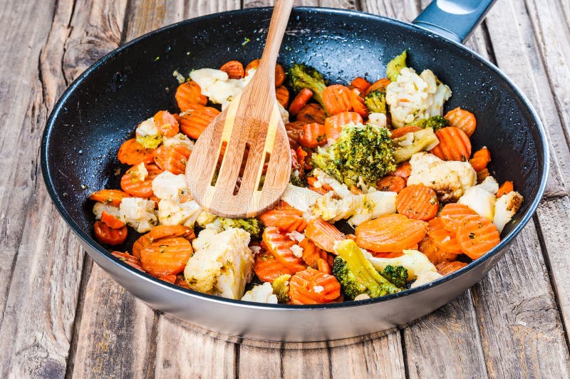 Fried vegetable mix pan stock photo. Image of vegan, cooked 65246042