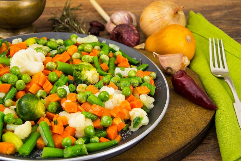 Fried vegetables in pan stock image. Image of fresh, healthy 87107283