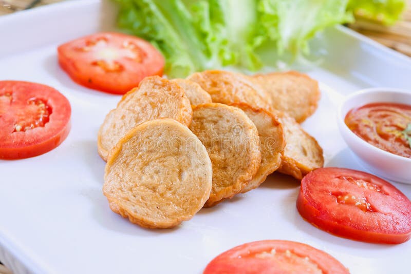 Fried Vietnamese Pork Ham And Vegetable On White Dish Stock Photo