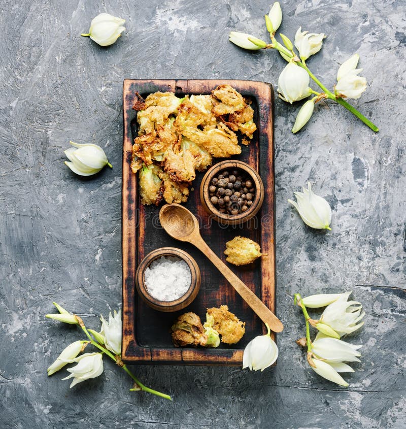 Fried yucca flowers stock image. Image of prepared, cooking 164105125