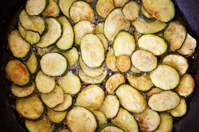 Fried Zucchini in the Pan and Oil Stock Photo Image of zucchini