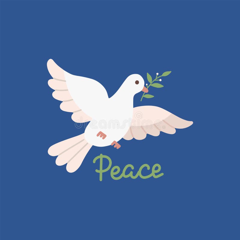 Friedenstagesentwurf mit weißer Taube des Fliegens mit dem grünen Oliven Zweig in seinem Schnabel. flache Abbildung des Vektors au