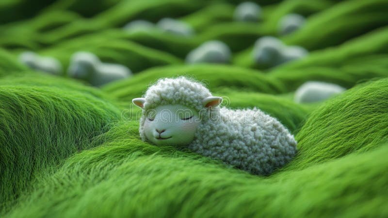 Friedliches weißes Lamm auf üppig grünem Feld mit sanften Hügeln. eid aladha mubarak. Kurban Bayram lizenzfreie stockbilder