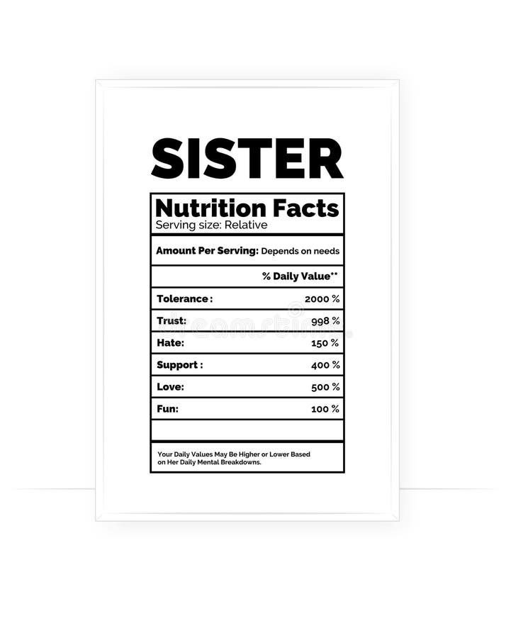 Sister Nutrition Facts Poster, Vector Stock Vector Illustration of