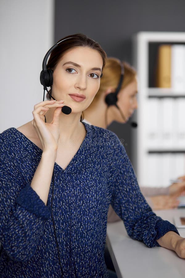 Asian or Latin American Businesswoman Talking by Headset in Sunny Office.  Call Center and Diverse People Group in Stock Photo - Image of girl,  caucasian: 231530006