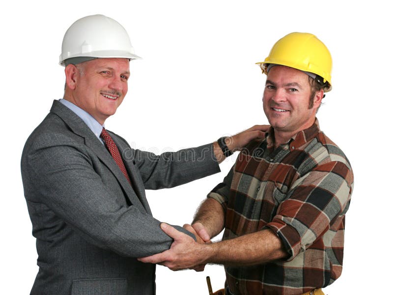 An architect and construction foreman greeting eachother at the start of a job. Architect uniform stock images, royalty-free photos and pictures