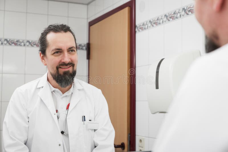 Friendly Doctor Looks in the Mirror Stock Image Image of smile