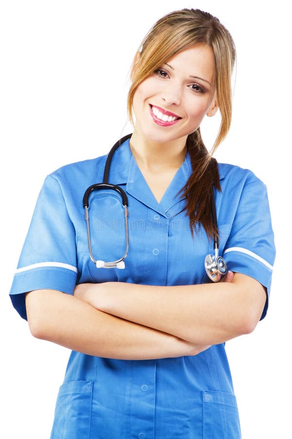 Friendly Nurse on White Background Stock Photo - Image of background