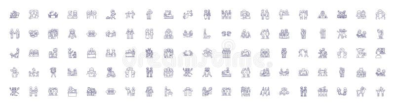 Friendly relations line icons signs set. Design collection of Amicable, Cordial, Chummy, Affable, Convivial, Favorable, Amiable, Harmonious outline vector concept illustrations