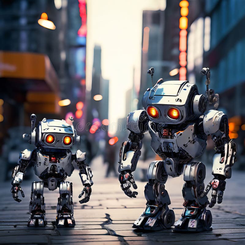 friendly robots exploring futuristic cities k uhd very detaile