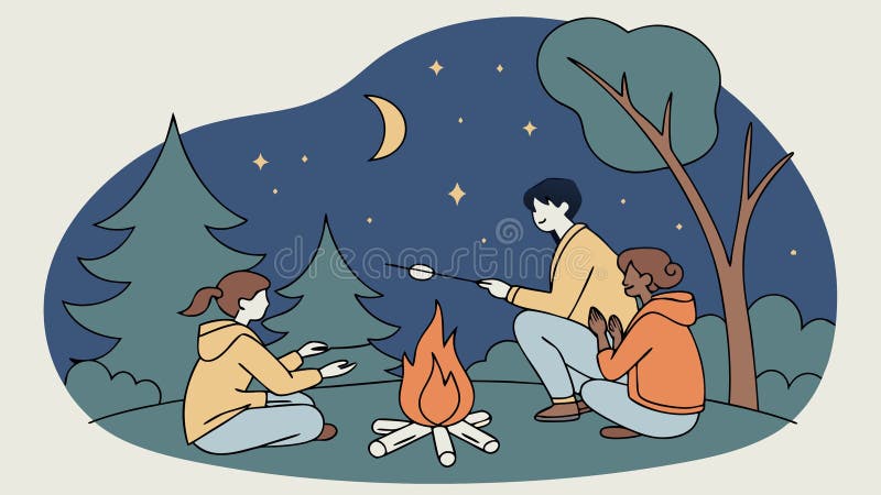 Friends Around Campfire, Evening Relaxation, vector design Generative AI royalty free illustration