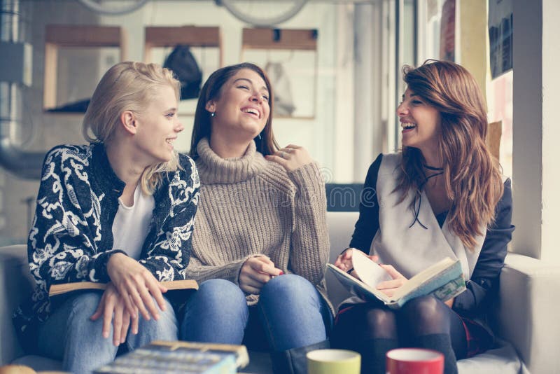 Friends in Cafe. Three Best Friend Having Funny Conversation Stock Photo -  Image of adult, laughing: 119788112