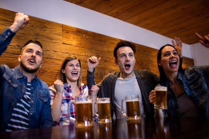 Friends Enjoying with Beer Mugs in Restaurant Stock Photo Image of