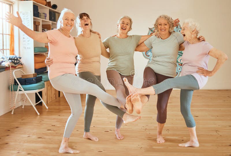 Friends Fitness And Dance With A Senior Woman Group Having Fun Together In An Exercise Class