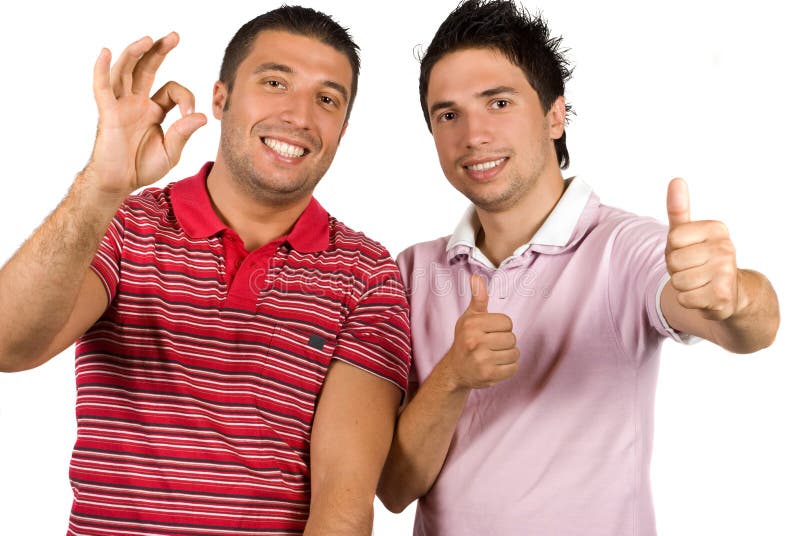 Friends giving okay sign and thumb up