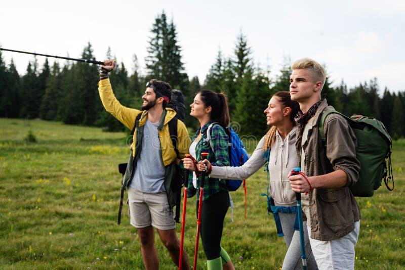 Friends Hiking Together Outdoors Exploring the Wilderness Stock Photo Image of outdoor