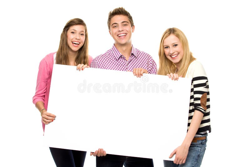 Smiling Teenagers Holding at a Blank Board Stock Image - Image of blank ...