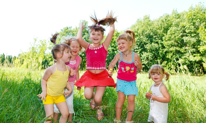 Friends jumping stock photo