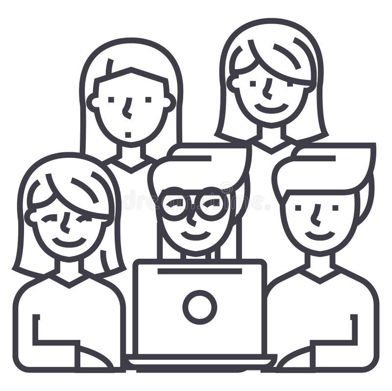 Friends looking at notebook vector line icon, sign, illustration on background, editable strokes royalty free illustration Friends looking at notebook vector line icon, sign, illustration on background, editable strokes royalty free illustration
