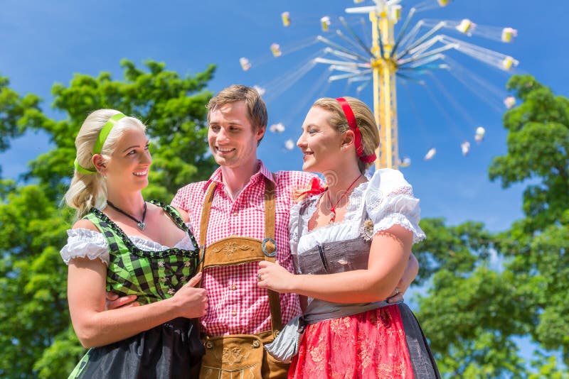 Friends visiting Bavarian folk festival stock image Friends visiting Bavarian folk festival stock image