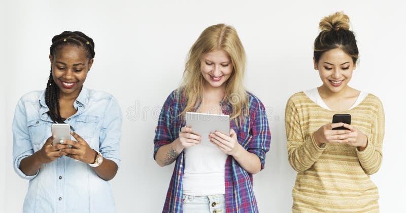 Friends of Women using Digital Device royalty free stock photo