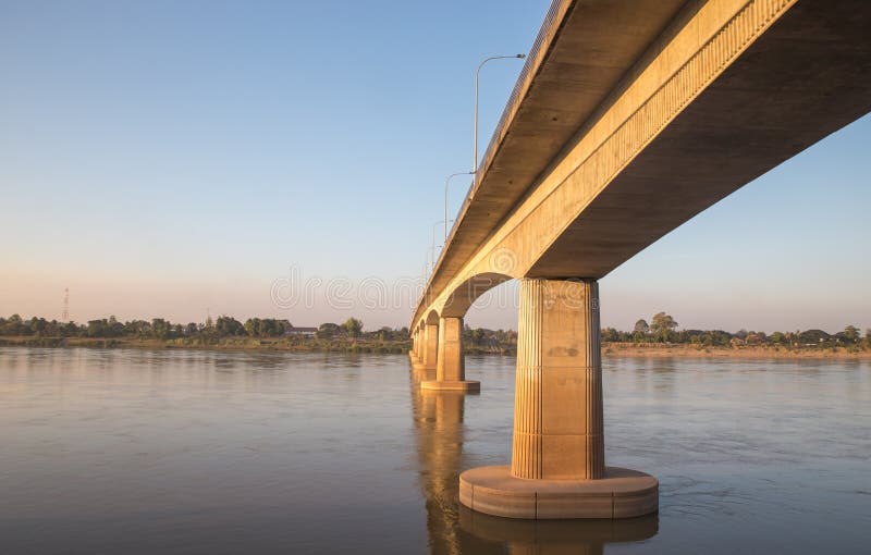 The Friendship Bridge at the mekong river in the town of Nong Khai in Isan in north east Thailand on the Border to Laos