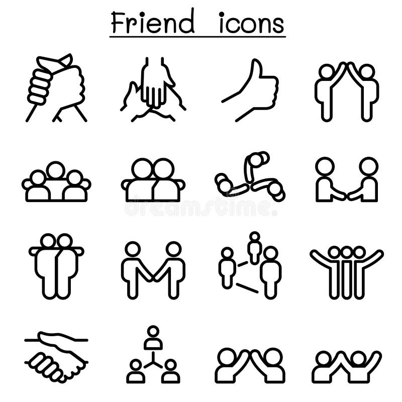 Friendship & Relationship Icons in Thin Line Style Stock Illustration