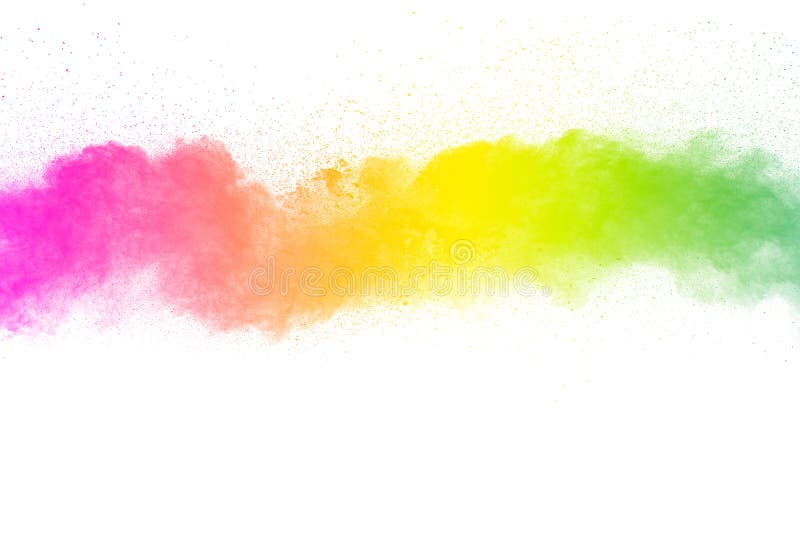 Freeze motion of color particles on white background. Multicolored granule of powder explosion. Abstract color dust overlay texture. Freeze motion of color particles on white background. Multicolored granule of powder explosion. Abstract color dust overlay texture.