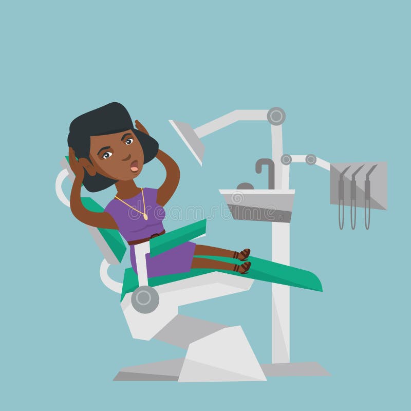 Frightened woman sitting in a dental chair. royalty free illustration Frightened woman sitting in a dental chair. royalty free illustration