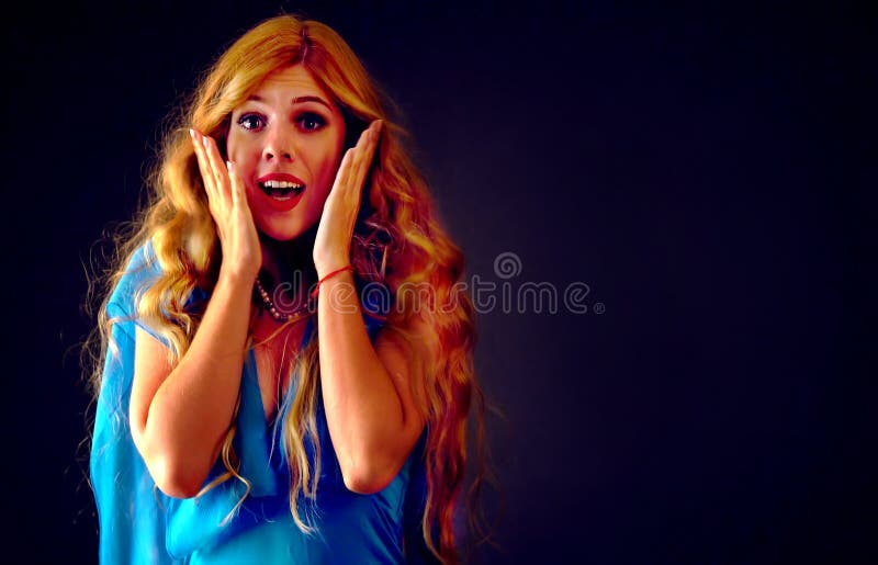 Frightened woman screaming with fear indoor at halloween night. royalty free stock photos Frightened woman screaming with fear indoor at halloween night. royalty free stock photos