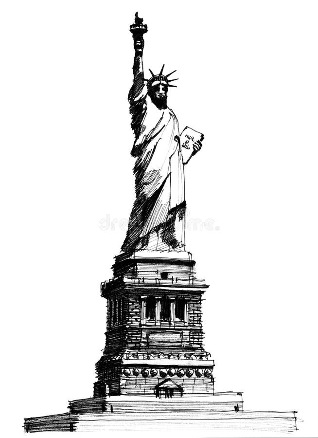 Black ink hand drawn sketch of liberty statue. Black ink hand drawn sketch of liberty statue