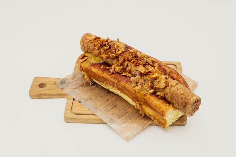 Frikandel with Muffin Bread and Fried Onion Stock Photo Image of