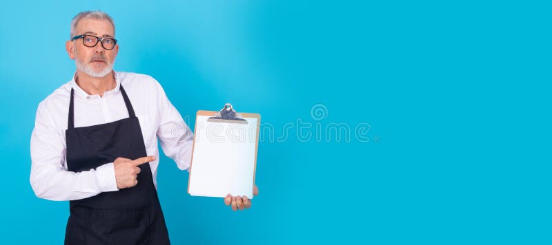 Freelance or grocer with documents isolated on background. Freelance or grocer with documents isolated on background