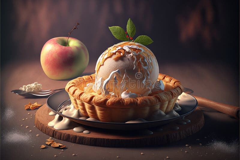 Frisch gebackener Apfelkuchen oder Schuster mit Eis stock abbildung