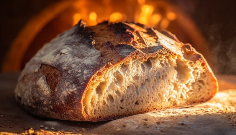 Frisch gebackenes Brot auf einem Holztisch und rustikales hausgemachtes Essen aus ai vektor abbildung