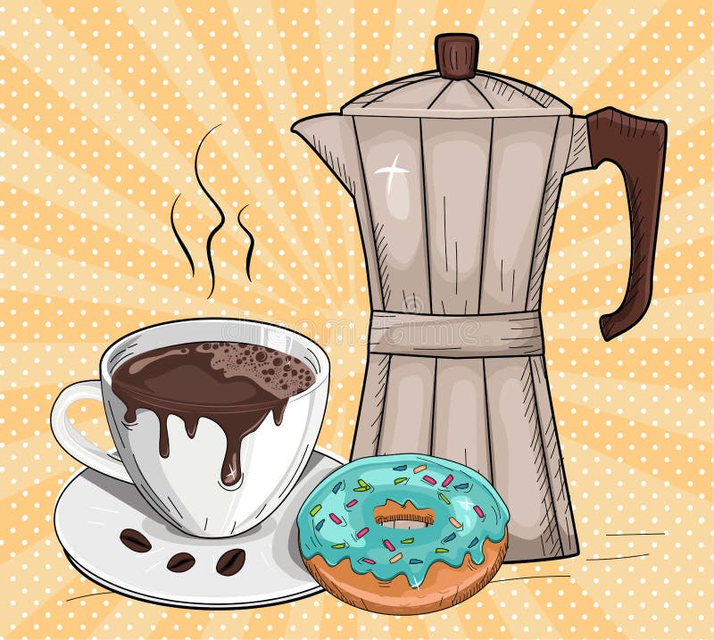 Frisch gebrauter Kaffee und Donut vektor abbildung