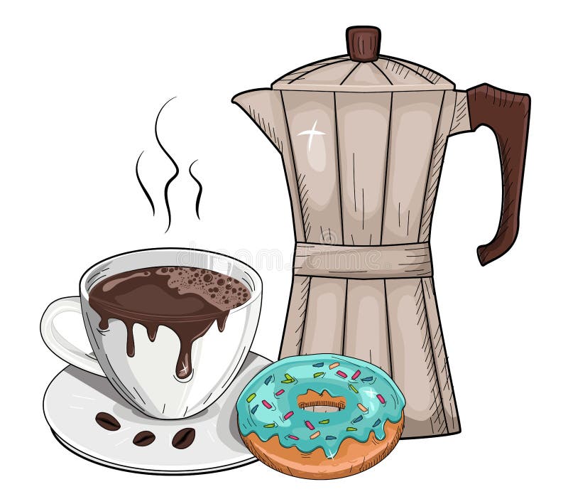 Frisch gebrauter Kaffee und Donut vektor abbildung