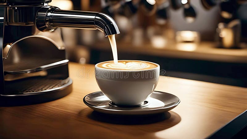 Frisch gebrühter Kaffee mit Latte Art in einem modernen Café stock abbildung