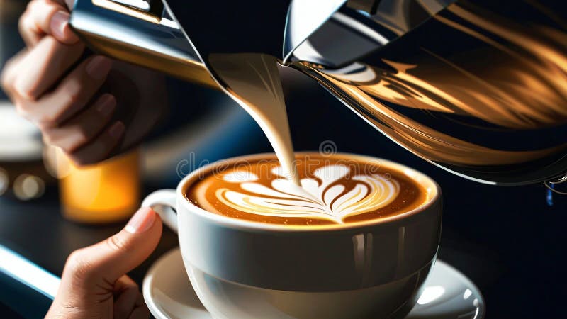 Frisch gebrühter Kaffee mit Latte Art in einem modernen Café vektor abbildung