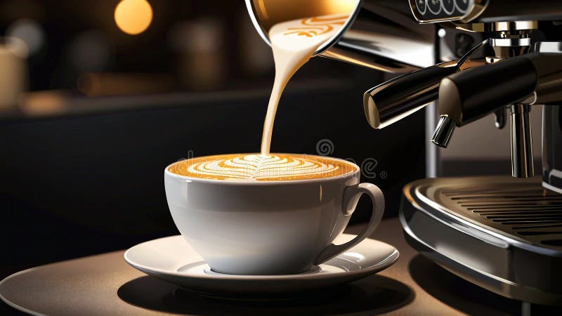 Frisch gebrühter Kaffee mit Latte Art in einem modernen Café lizenzfreie abbildung