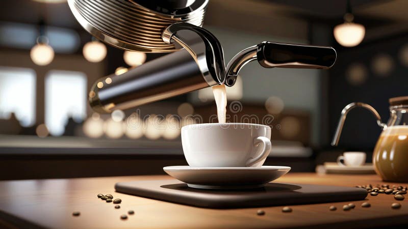 Frisch gebrühter Kaffee mit Latte Art in einem modernen Café lizenzfreie abbildung