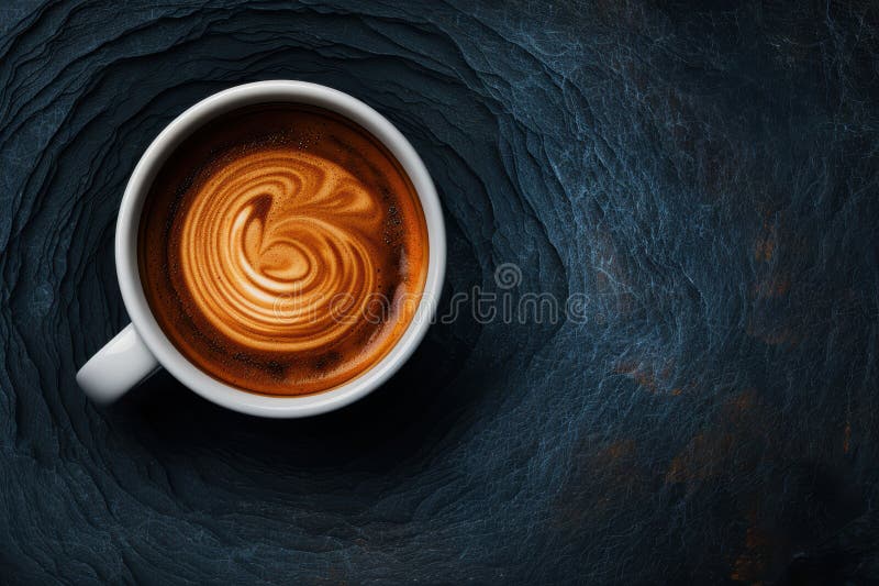 Frisch gebrühter Kaffee mit wirbelndem Latte Art Design lizenzfreie abbildung