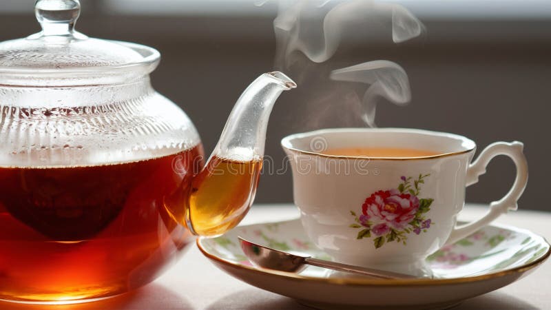 Frisch gebrühter Tee mit Teekanne und Tasse stock abbildung