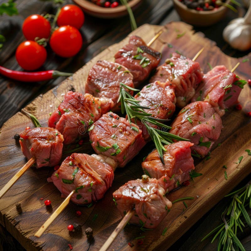 Frisch gezwirntes rohes Fleisch mit Kräuter und Gewürzen auf Holzbrett. perfekt für Grillgerichte oder geröstete Gerichte. hoch stockbild